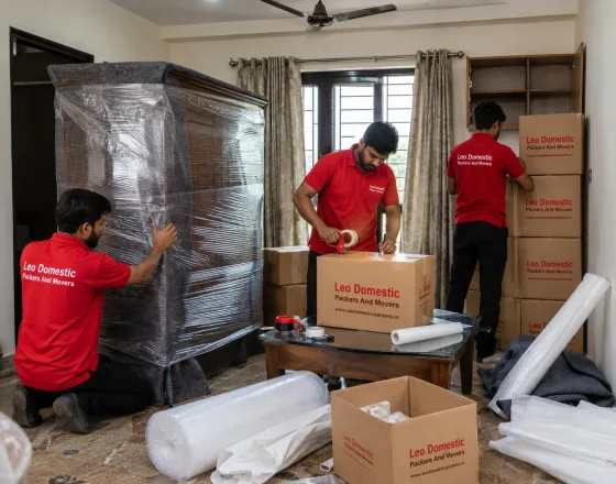 Leo Domestic Packers And Movers - Team Wrapping Furniture